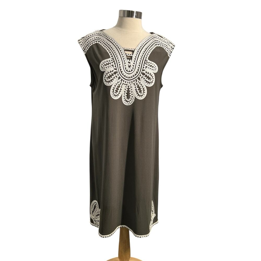 Alfani Sleeveless Olive Green  Soutache Embroidery Jersey Shift Dress Sz Medium